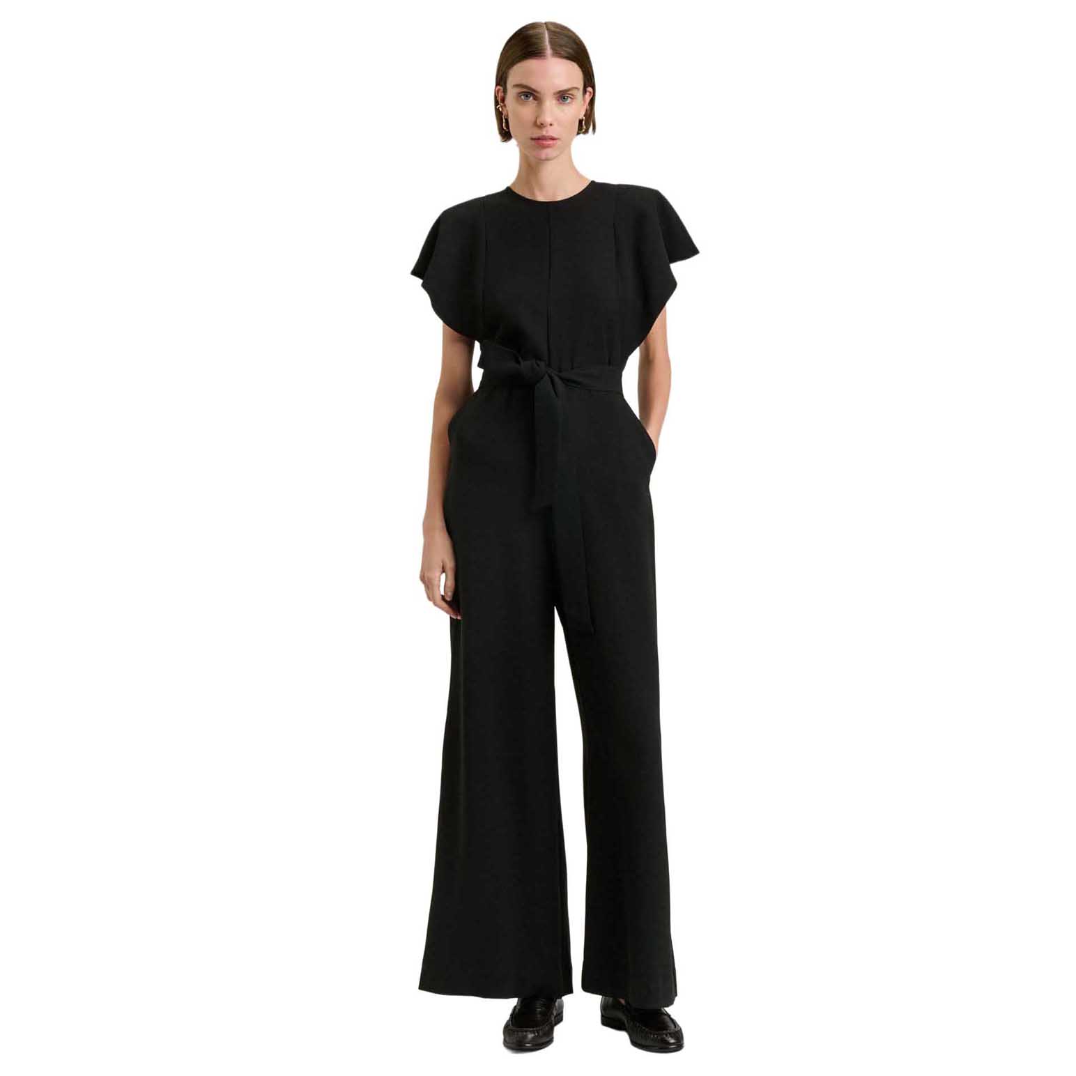 Veronika Maine Stretch Crepe Belted Jumpsuit